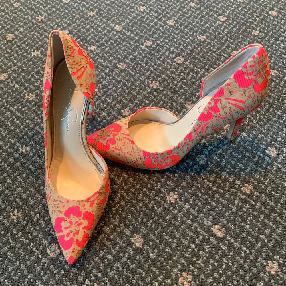 Jessica Simpson Hot Pink Cork Pumps, 7.5